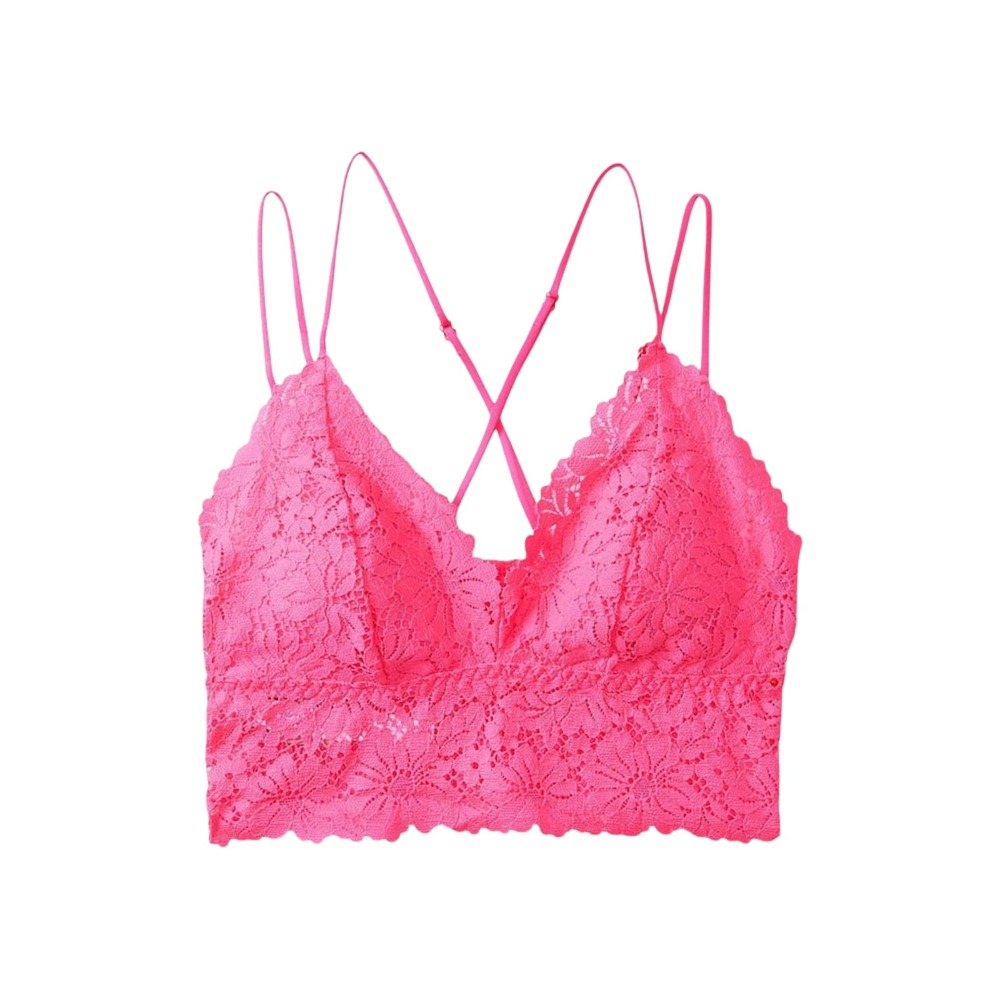 Pink Victoria's Secret Capri Pink Lace Strappy Back Longline Bralette Small